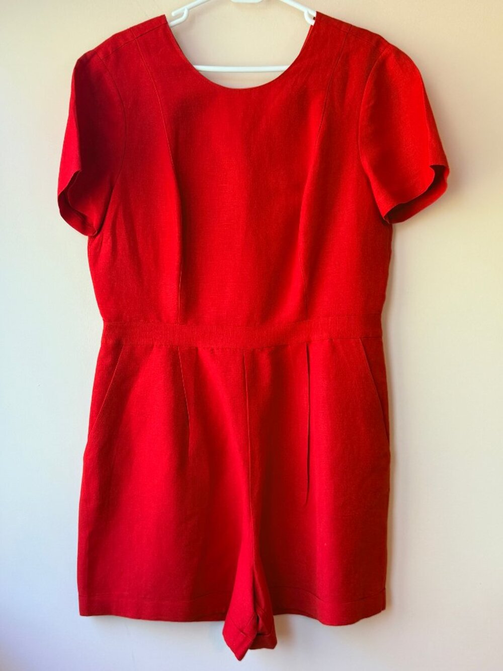 Banana Republic Red Linen Romper | Size 12 | Tailored Jumpsuit